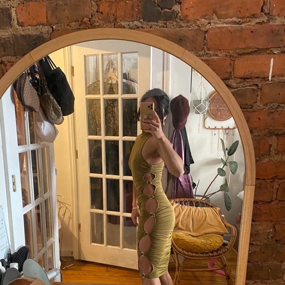 NWT XS Olive Chain Link Mock Neck Bodycon - Picture 5 of 14